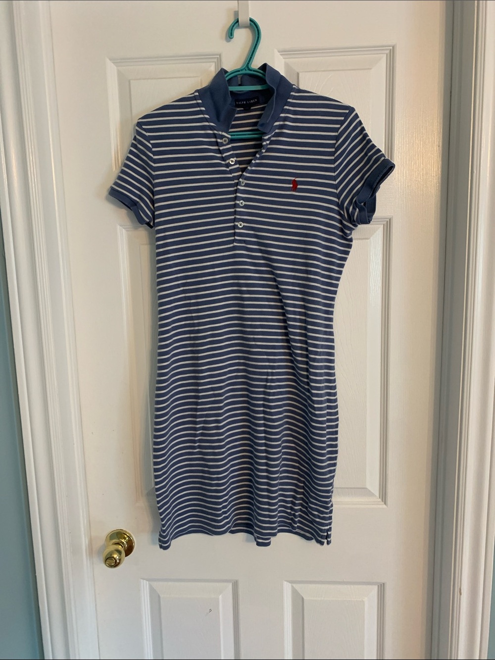 Ralph Lauren Navy & White Striped Polo Dress with Red Pony